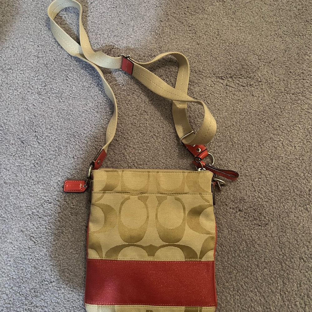Coach Tan and Coral Crossbody Bag